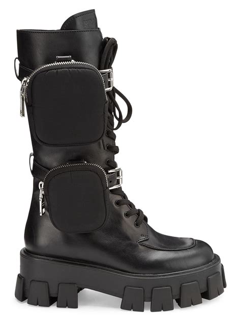 prada booties saks|Prada black chunky combat boots.